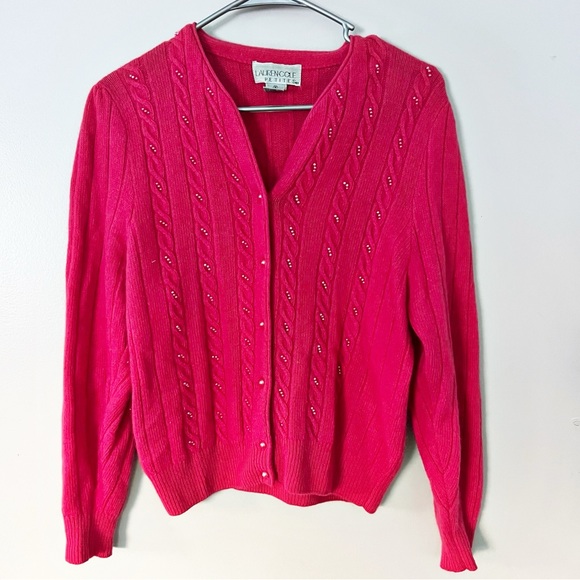 Vintage Lauren Cole Lambswool Angora Cardigan Medium Petite Pink Feminine Girlie - Picture 13 of 13